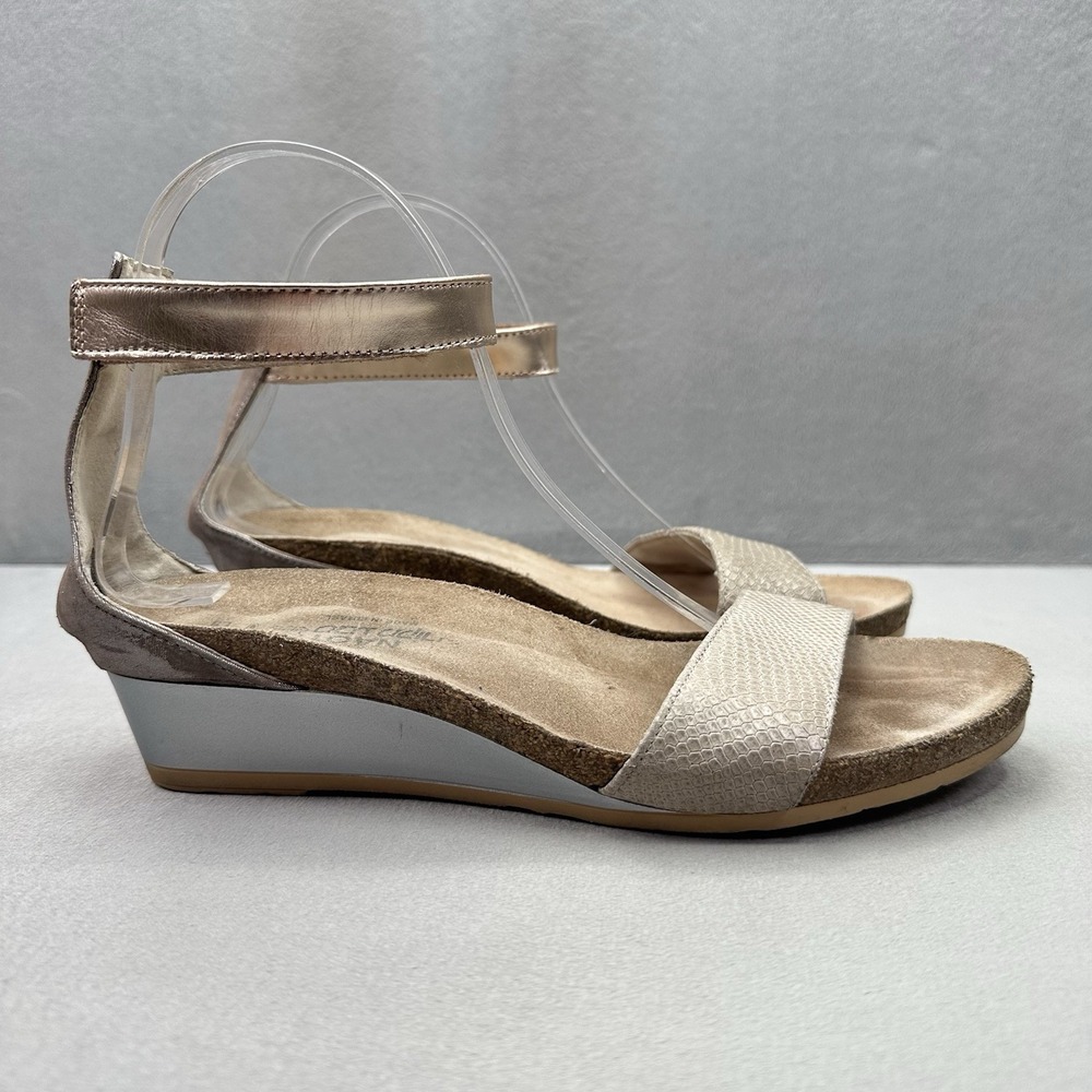 NAOT Pixie Womens Size 39 (US 8) Wedge Sandals Beige Lizard Leather Ankle Strap